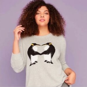 LANE BRYANT KISSING PENGUINS GREY SWEATER SIZE 10/12